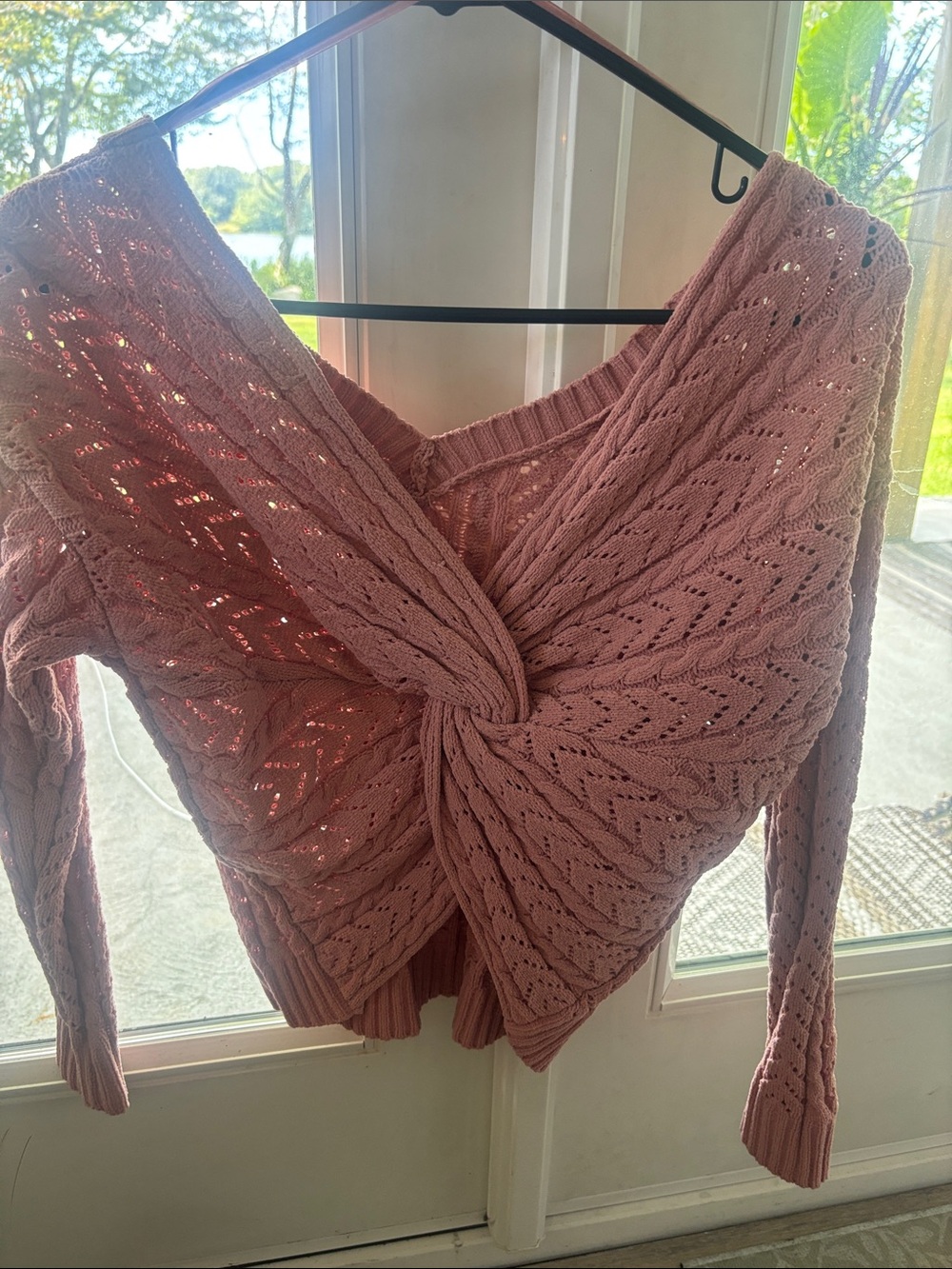 Knit Twist-BACK Sweater - Dusty Rose